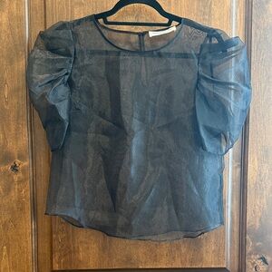 Amanda Uprichard Black Sheer Puff Sleeve Blouse